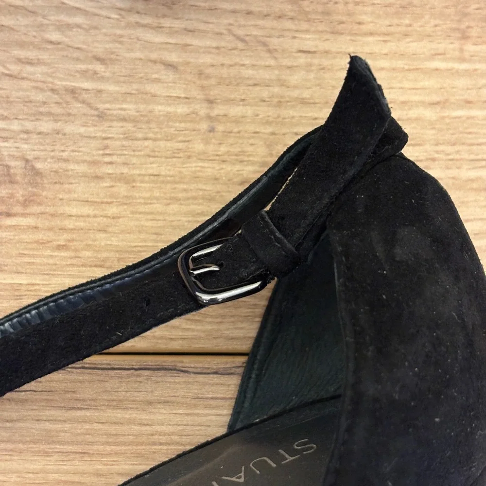 STUART WEITZMAN NearlyNude Heel Sandals Black Suede Women Size 7 Formal Open Toe